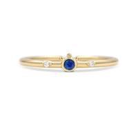 Yellow Gold Ring 9K, Cute Engagement Rings Gold Delicate with Blue Round Shape Lab Created Sapphire Size P 1/2