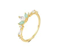 Yellow Gold Ring Real 14K, The Wedding Band Gold Flower Inlaid Stones with Marquise Shape Moissanite Size Q 1/2