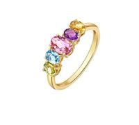 Yellow Gold Ring Real 14K, The Wedding Ring Polished with 1.1Cttw Multicolor Gemstones Size M 1/2