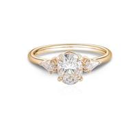 Yellow Gold Ring Real 14K, Vintage Engagement Ring Set 4 Prongs with 1ct Oval Moissanite Size X 1/2