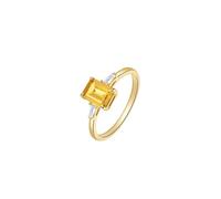 Yellow Gold Ring Real 9K, Rings for Women Marriage Polished with Rectangle Citrine and Diamond Size K 1/2