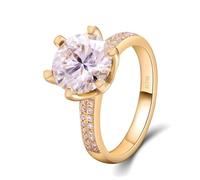 Yellow Gold Ring Real, Anillo Compromiso Mujer 14K 6 Claws Round with 3ct Moissanite Size P 1/2