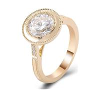 Yellow Gold Ring Real, Moissanite Wedding Ring Vintage 14K Round with 3Ct Moissanite Size N 1/2