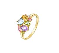 Yellow Gold Ring Thick 14K, Marriage Rings for Women Polished with 1.2Cttw Colorful Gemstone Size R 1/2