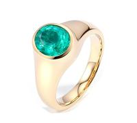 Yellow Gold Ring Thick, Ring for Her 14K Oval with Lab Created Emerald Size M 1/2