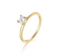 Yellow Gold Ring Thin 9K, Simple Gold Ring Solitaire with Round Shape Moissanite Size K 1/2