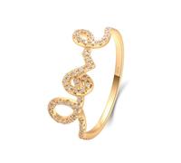 Yellow Gold Ring Thin, Womens Rings Love 18K Unique Design with 0.26ct Created Diamond Size N 1/2