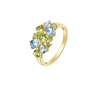 Yellow Gold Ring Vintage 14K, Friendship Ring Polished with 1.7Cttw Oval Shape Acquamarine and Peridot Size H 1/2