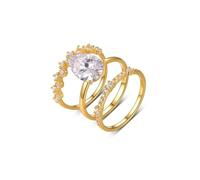Yellow Gold Ring Vintage 9K, Wedding Ring Kit 3 Ring Set with Pear Shape 4ct Moissanite Size V 1/2