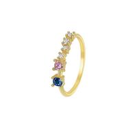 Yellow Gold Ring Vintage, Funny Engagement Ring 14K Delicate with Blue Round Sapphire Size S 1/2