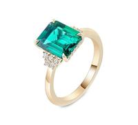Yellow Gold Ring Vintage, Womens Engagement Ring 18.1K with Square Shape Green Moissanite Size L 1/2