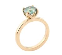 Yellow Gold Rings 14K, Rings for Women Marriage Gold 4 Prongs Solitary Round with Blue Green Moissanite Size R 1/2