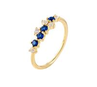 Yellow Gold Rings 18K, Marriage Rings for Women Cluster with Blue Round Shape Lab Created Sapphire Size N 1/2