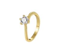 Yellow Gold Rings 9K, Simple Promise Rings for Women Gold Solitaire with Round Shape Moissanite Size K 1/2