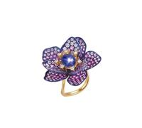 Yellow Gold Rings 9K, The Engagement Ring Gold Flower with 3.71Ct Created Star Sapphire and Moissanite Size P 1/2