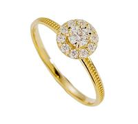 Yellow Gold Rings for Women, Vintage Engagement Ring with Round Flower Moissanite Jewelry Size I 1/2
