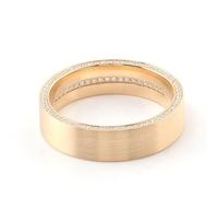 Yellow Gold Rings for Women, Vintage Ring Set 18.1K Matte Pattern with Side Row Of Moissanite Size X 1/2