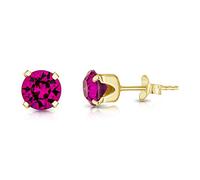 Yellow Gold Studs Earrings - Fuchsia Earrings - 925 Sterling Silver Stud Earrings Gold Plated - Gold Plated Earrings - Gold Stud Earrings