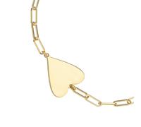 Yellow Gold Tone Heart Paper Clip Chain Engravable Bracelet