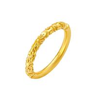 Yellow Gold Wedding Band, Engagement Rings Women 24K Yellow Gold Flowers Band for Wife Fiancée Size K 1/2