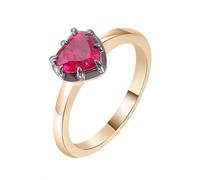 Yellow Gold Wedding Band, Woman Rings 9K Yellow Gold Solitaire with Heart Shape Created Ruby 3ct Band Comfort Fit Size N 1/2