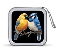 Yellow Goldfinchone & Blue Jay Birds CD Case 40 Capacity Plastic DVD Storage Box Sleeves Zippered Wallet