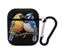 Yellow Goldfinchone & Blue Jay Birds PC Headphone Case for AirPods 1 And 2 Earphone Cover Earbuds Accessories with Keychain
