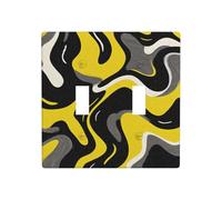 Yellow Gray Black Organic Curves Fluid Shapes Double Gang Toggle Light Cover Wall Plate Switch Decor Standard Size - 11.4x11.4cm