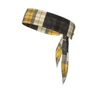 Yellow Gray Black Plaid Print Sports Head Tie,Elastic Adjustable Unisex Headband,Soft,Comfortable,Breathable