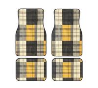 Yellow Gray Black Plaid Print Vehicle Foot Mat Set 4 Pieces Floor Mats Waterproof Anti-Slip Cars Trucks SUV Vans