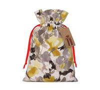 Yellow gray flower Gift Bag with Handles and tag, Perfect for Christmas, Birthday, Wedding or Daily Gift - (M)