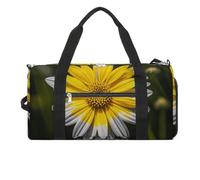 Yellow Gray Flower Gym Bag for Men Women, Waterproof Gym Tote Bags, Large Duffel Bag for Travel Workout