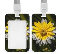 Yellow Gray Flower Id Badge Holder,Name Tag Holder with Detachable Lanyard,Waterproof Design Id Card Holder for Office, Workplace