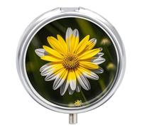 Yellow Gray Flower Pill Box Waterproof Portable Medicine Pill Case Moisture Proof Metal Travel Pill Box with 3 Compartment Medicine Case
