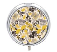 Yellow Gray Flower Pill Organizer 3 Compartment Small Pill Case Round Medicine Organizer Box Portable Travel Pill Box and Vitamin Containers for Supplement Fish Oil Planner