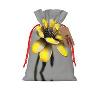 Yellow Gray Flower Print Christmas Drawstring Holiday Candy Bag Xmas Sacks Reusable Wrapping Bags Party Favor