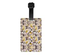 Yellow Gray Flower Print Luggage Tags with Full Back Privacy Cover - Bright Suitcase Identifier for Travel, Cruise & More