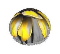 Yellow gray flower Print Soft Shower Cap for Women Men Reusable hat Lightweight hat and Bath Hair Cap