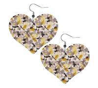 Yellow gray flower Prints Leather Heart earrings Pendant Stylish and beautiful Lightweight Dangle for Women Girls
