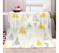 Yellow Gray Triangle Flannel Fleece Throw Blankets Cream Soft Cozy Print Throw, Fluffy Fall Blanket Plush Home Decor for Couch Bed Sofa Living Room Bedroom, Gifts Blanket 130x150 cm