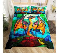 (Yellow Green Blue, Double(No Comforter)) Double Phoenix Duvet Cover Dreamy Wild Animal Bedding Set Nature Jungle Comforter Cover For Kids Boys Girls Room Decor,Woodland Plant Flower