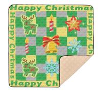 Yellow-Green Check Merry Christmas Large Sturdy Baby Crawling Mat for Floor Lightweight Foldable Tummy Time Activity Mat for Newborns Babies Infants Toddlers, 50'' x 50''