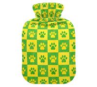 Yellow Green Checkers Dog Paw Prints hot-Water Bottle with Soft Cover, 2L hot compresses for The Body for Tummy Warmer