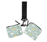 Yellow-green Cloud Women's Dual Wallets Business Card Cases Large Capacity Card Money Holder with Wristlet Strap for Lady 2 Packs, Yellow-green cloud, One Size, Casual