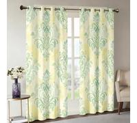 Yellow Green Damask Blackout Curtains for Living Room, Watercolor Classic Victorian Pattern Curtains Bedroom Home Decor, Thermal Eyelet Window Drapes, 2 Panels 108 Drop, 90x108 (W x L) Q-D41