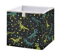 Yellow Green Dinosaur Skeleton Cube Storage Boxes 28x28x28 cm Square Bins Collapsible Cube Box Organiser for Organising Clothes