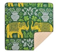 Yellow & Green Elephant Floral Print Large Sturdy Baby Activity Play Mat for Floor Non-Toxic Baby Kick Crawling Mat for Baby Kids Toddlers Infants, 50'' x 50''
