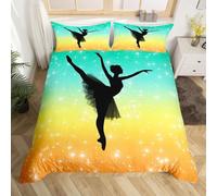 Yellow-Green Gradient Single Duvet Cover Set Ballet Dancer Bedding Soft Breathable Microfiber 3D Quilt Covers 150 x 200 cm with Zipper Closure and 2 Pillowcases b-3194