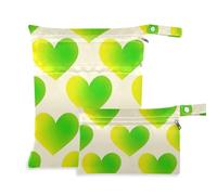 Yellow-green Gradient Valentine Love zippered wet dry bags 2 Pack diaper bag essential items with handles for pool, pool