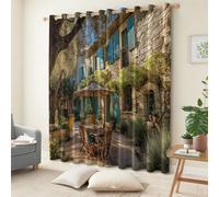 Yellow-Green Kids Blackout Curtains 46 x 90 Inch, French Architecture Olive Tree Print Light-Blocking Thermal Curtains, Noise-Reducing Easy-Clean Drapes Perfect for Nursery Bedroom Playroom